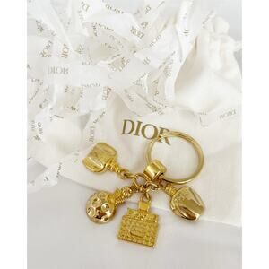 DIOR Vintage Key Ring Perfume Motif Gold Tone Bag Charm 1990s